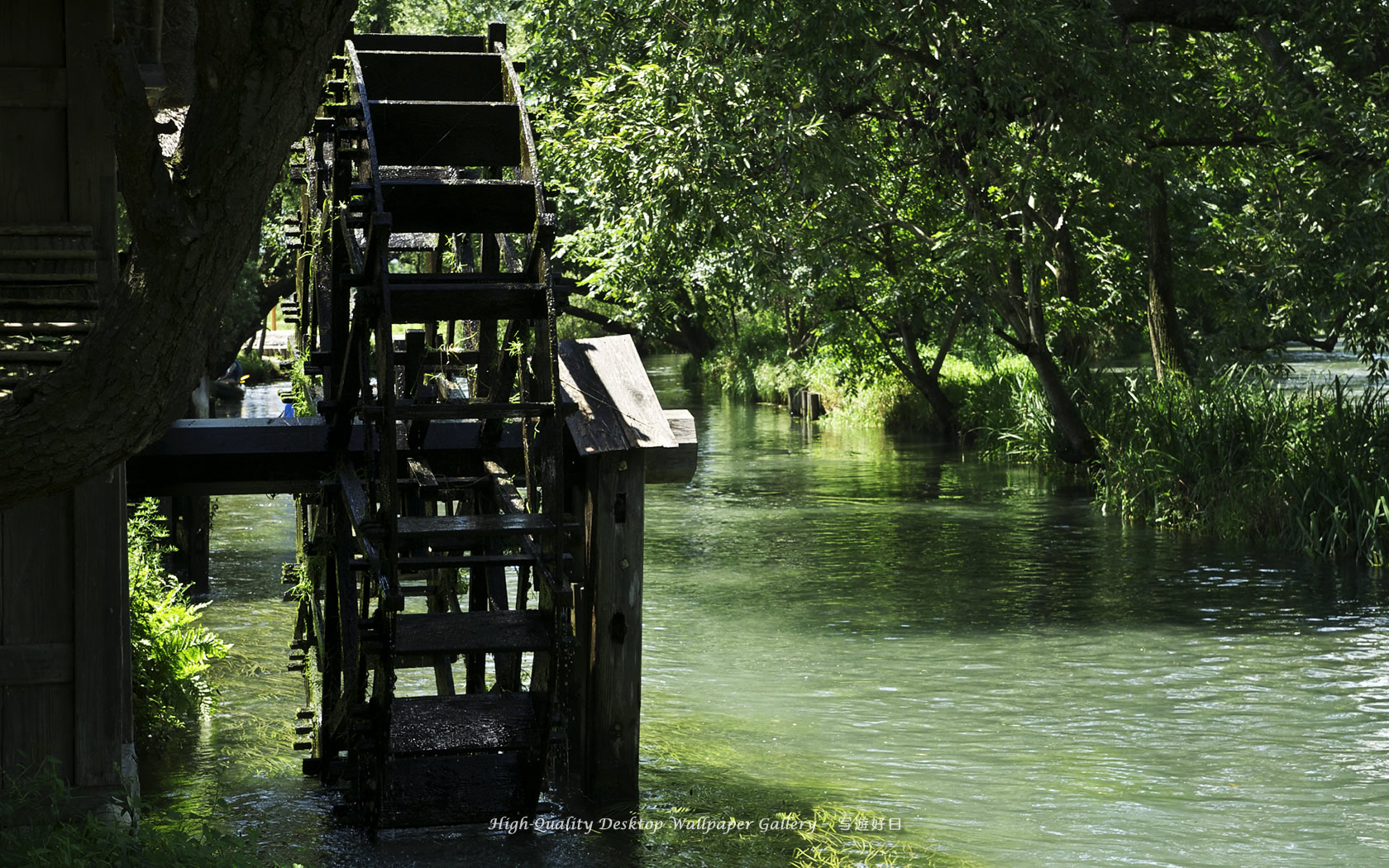 「水車」の壁紙/Wallpaper of Water Wheel in Shinshu (1680×1050)