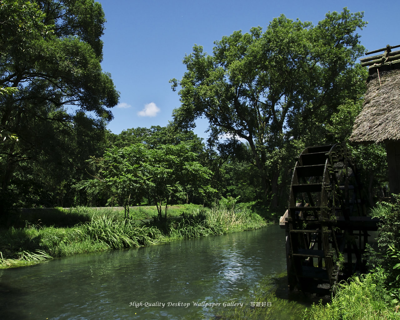 「盛夏の水車」の壁紙／Wallpaper of Water　Wheel in summer (1280×1024)