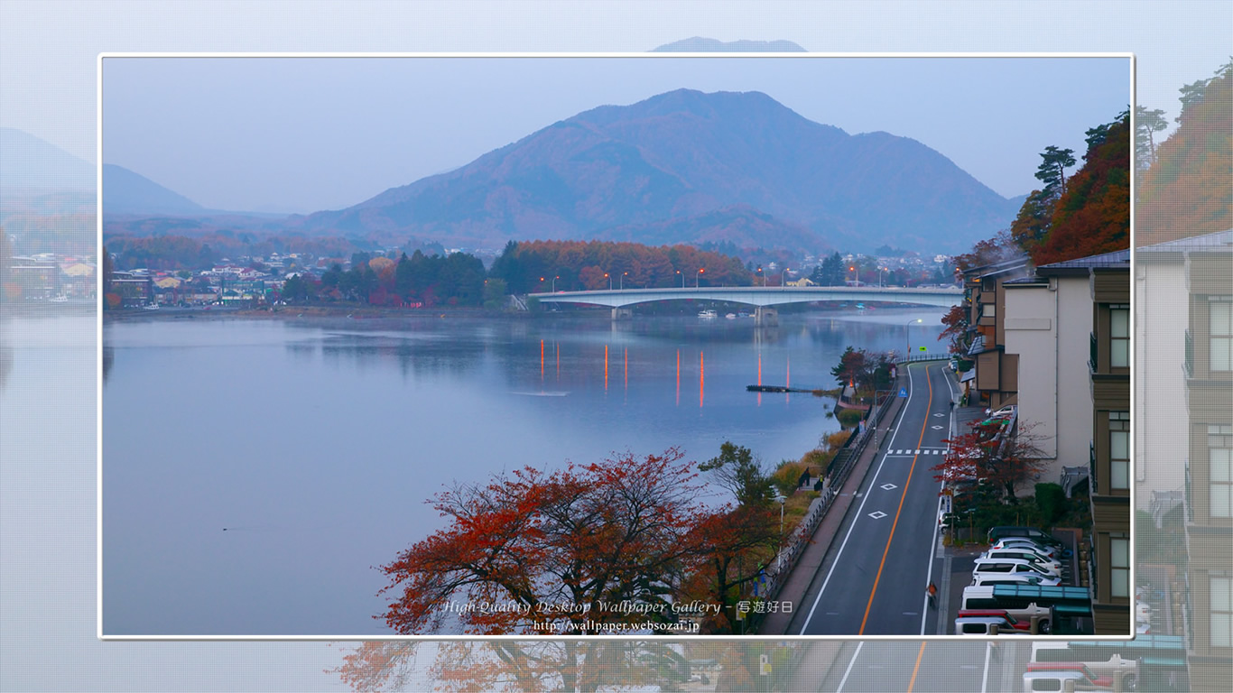 富士山の壁紙/Wallpaper of湖畔の朝景-1 in Fuji Lake Districti (1366×768)